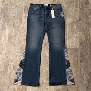 DRIFTWOOD Dark Blue Flare Jeans with Blue Patch Panels